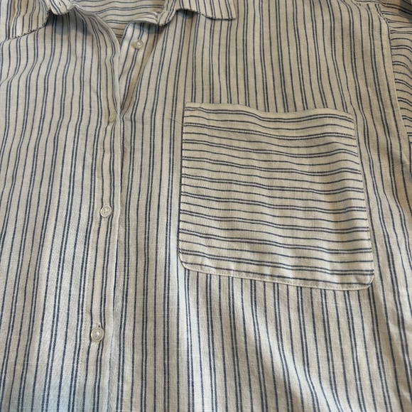 Loft Striped Linen-Blend  Everyday Oversized Pocket Shirt - navy/white - large - Picture 7 of 9